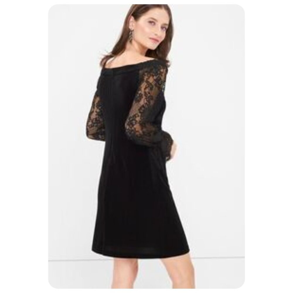 !! White House Black Market Black Off The Shoulder Velvet Lace Shift Dress sz 8